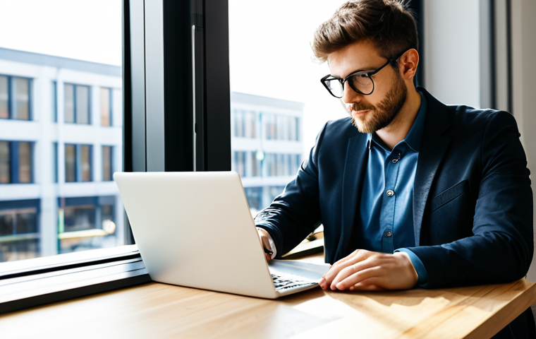 Freelance Brand Communication Professional at Work**
"A focused freelance brand communication professional, fully clothed in business casual attire, working on a laptop at a bright, modern co-working space. The desk is tidy with a notebook and a cup of coffee. Sunlight streams in from a large window. Professional, appropriate content, safe for work, perfect anatomy, correct proportions, natural pose, well-formed hands, proper finger count, natural body proportions."
**