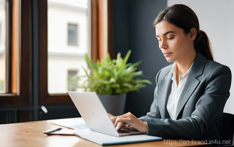 브랜드 커뮤니케이션 직무와 워라밸 - **Prompt 1: Focused Professional in a Modern Workspace**
A clear, well-lit image of a profession...